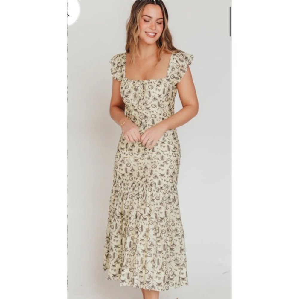 Worth Collective Vintage Tea Midi Dress Cottagecore Romantic flounce sleeve S